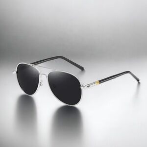 Mens Silver Metal Aviator Sunglasses Gray Polarized Lenses New